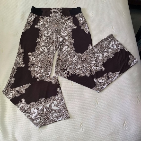 I.N.C. International Concepts Brown White Paisley Wide Leg Palazzo Pants Sz S - Picture 1 of 16